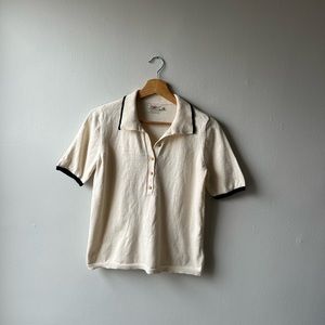FAHERTY - CREAM SWEATER POLO WITH BLUE ACCENTS